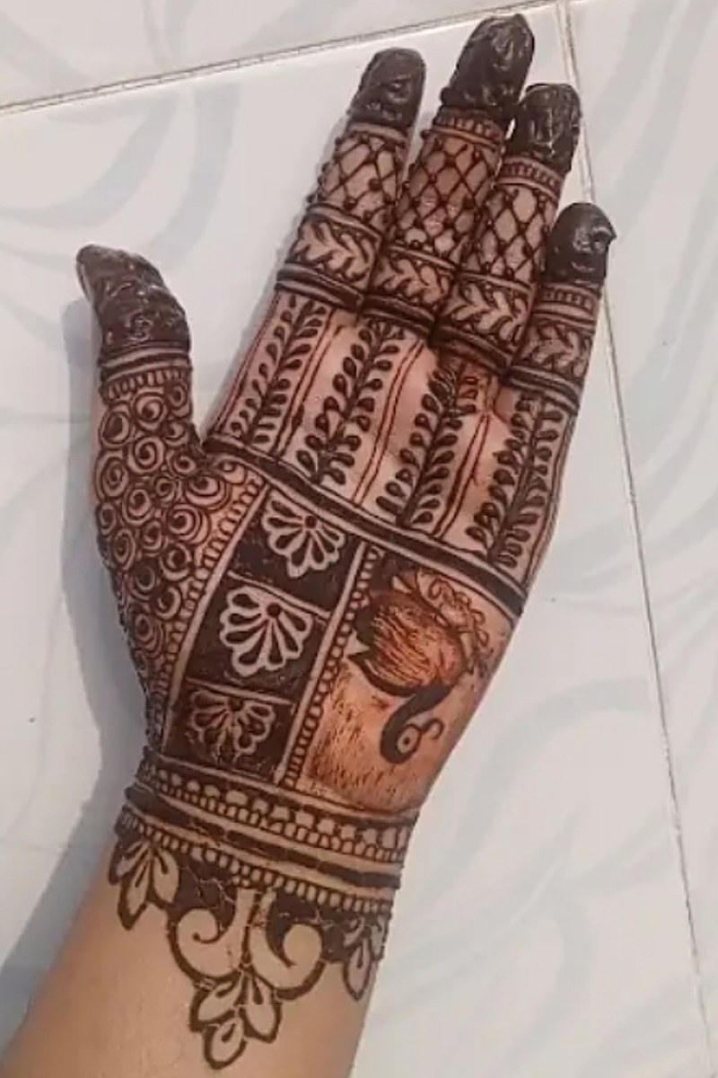 Dulhan jaal bridal mehndi design on the palm